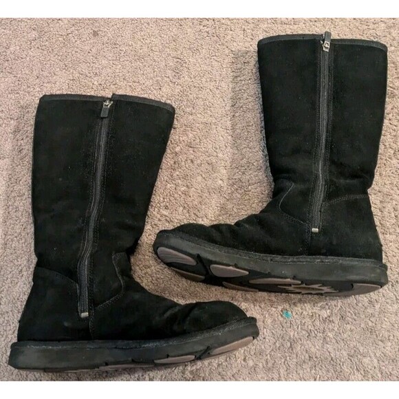 Women's Ugg Sunset Tall Side Zip Sheepskin Pull On Black Boot 5235 Size 8 - Picture 2 of 5